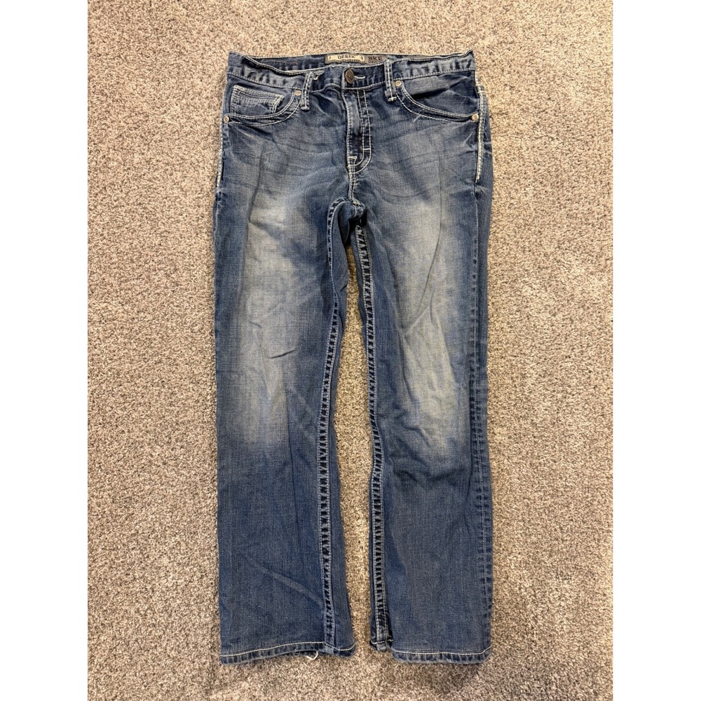 BKE Jeans Mens 30R Blue Derek Straight Leg Contrast Stitch Denim *